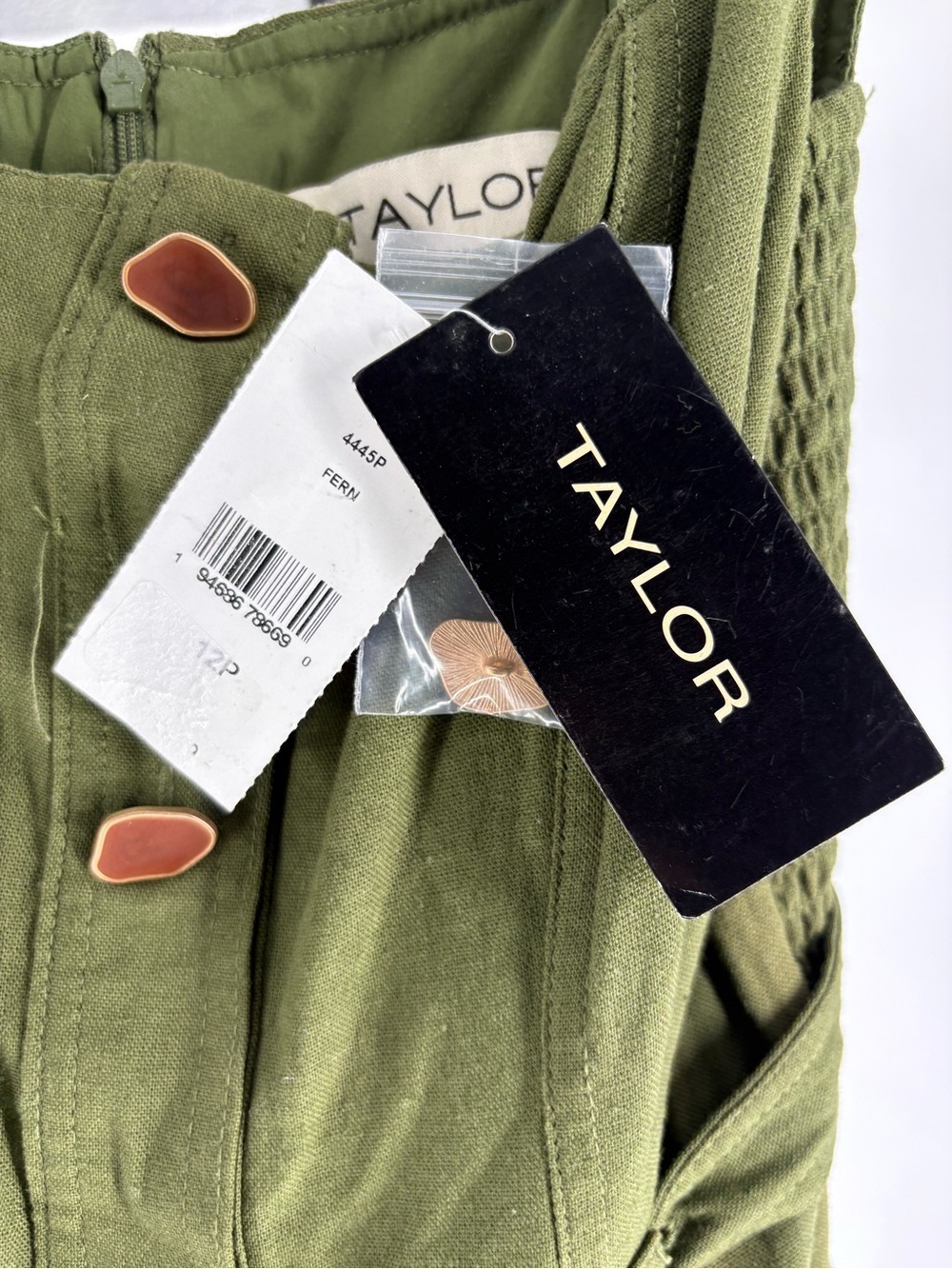 NEW Taylor Olive Green Sleeveless Midi Dress with Belt size 12P - Picture 4 of 5